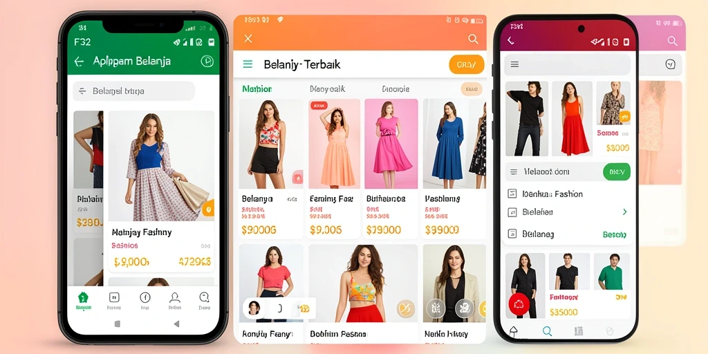 Antarmuka aplikasi F32 yang menarik dan fungsional untuk belanja fashion.