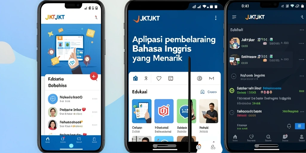 Antarmuka pengguna JKTJKT untuk belajar bahasa Inggris.