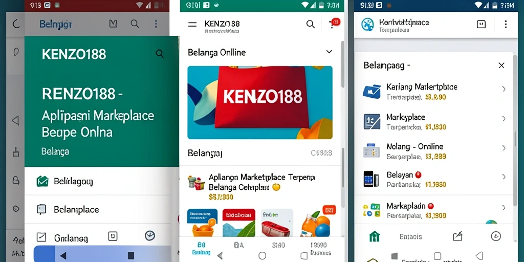 Tampilan antarmuka aplikasi KENZO188 yang menarik dan fungsi Marketplace.